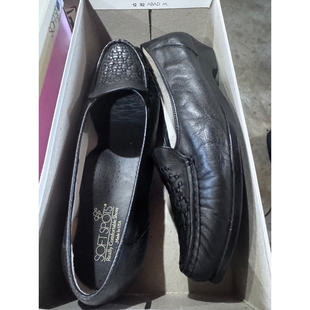 Softspots Constance Womens 12 W Black Leather Woven Loafers Low Wedge Shoes 4031